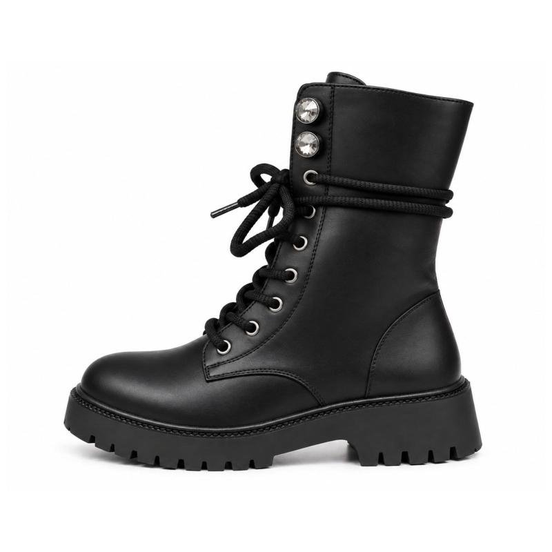 Ravne martinke sa pertlama i toplom postavom - LH352616-BLK