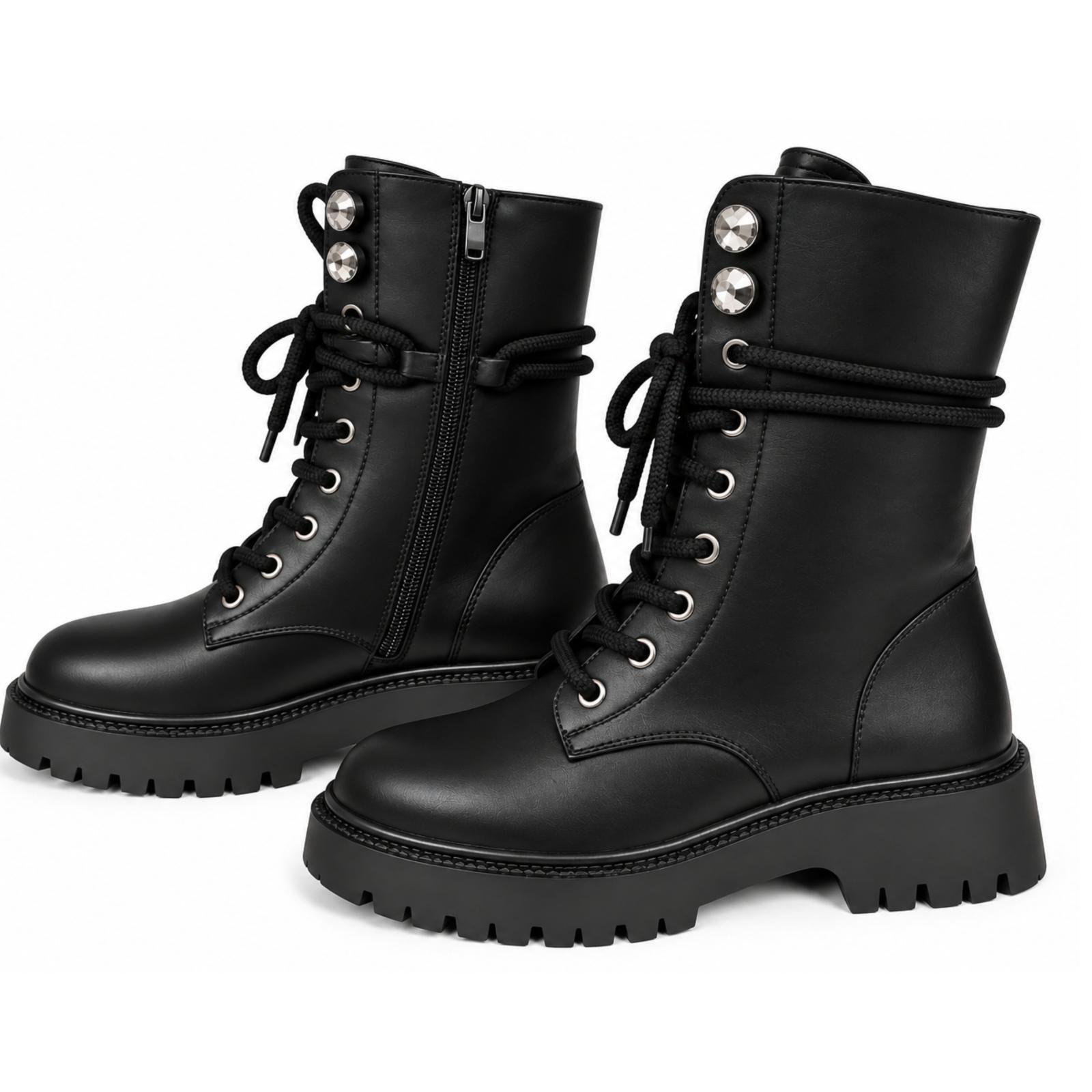 Ravne martinke sa pertlama i toplom postavom - LH352616-BLK