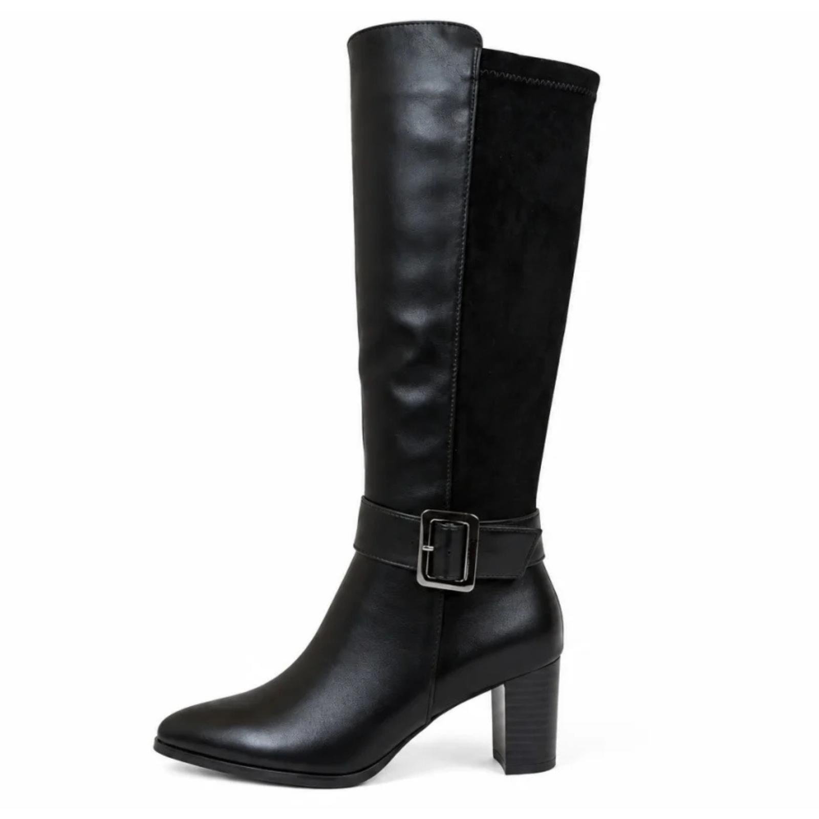 Ženske duboke čizme sa debelom petom - LX352636-BLK