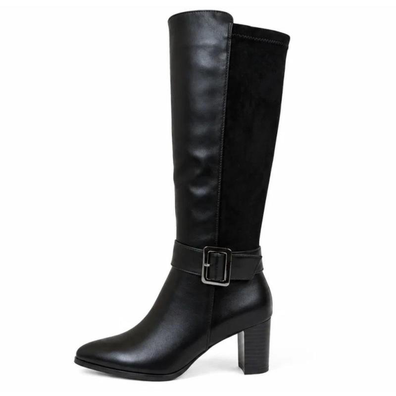 Ženske duboke čizme sa debelom petom - LX352636-BLK