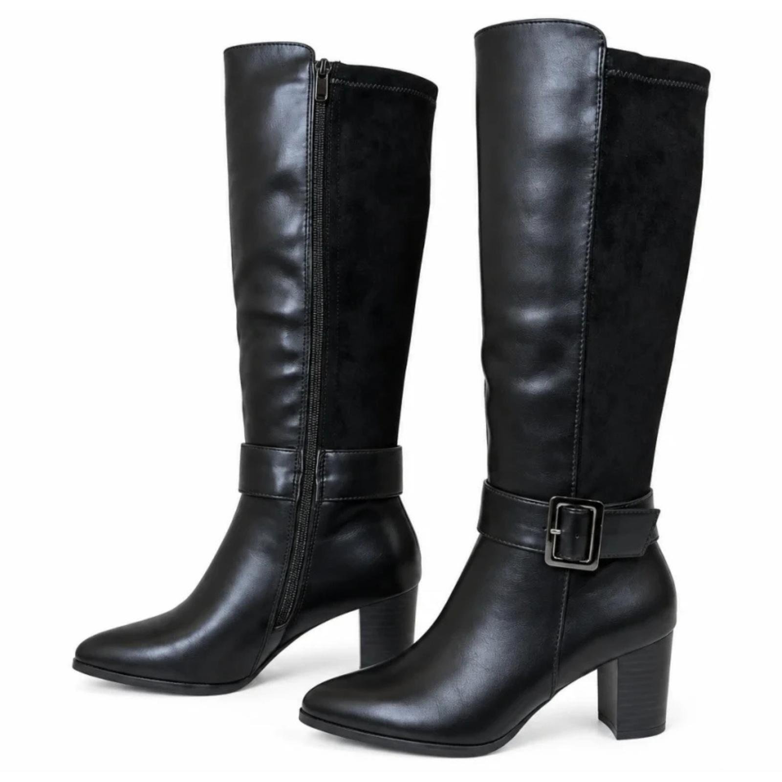 Ženske duboke čizme sa debelom petom - LX352636-BLK