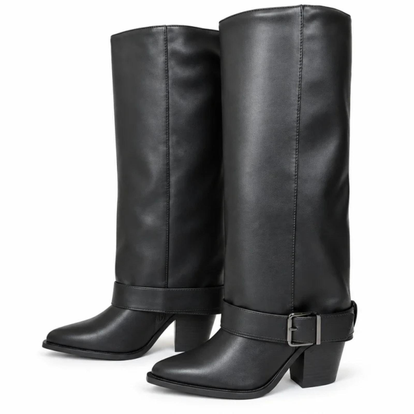 Ženske kaubojke sa štiklom - LX562623-BLK-PU