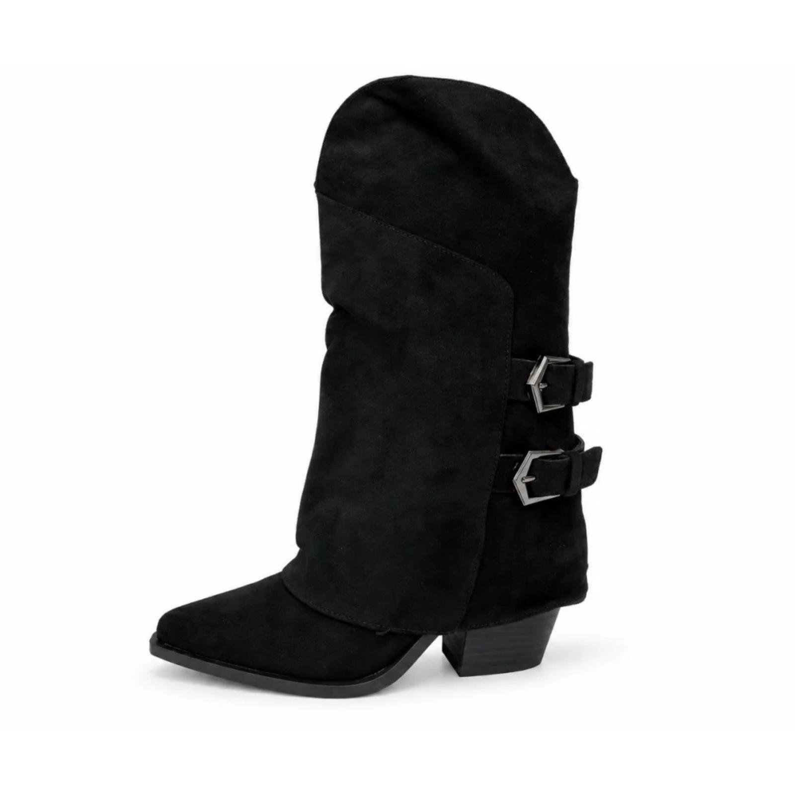 Ženske kaubojke sa dekorativnim kaiševima - LH562607-BLK