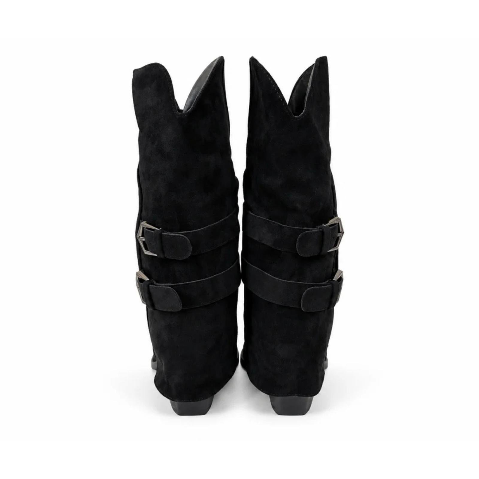Ženske kaubojke sa dekorativnim kaiševima - LH562607-BLK