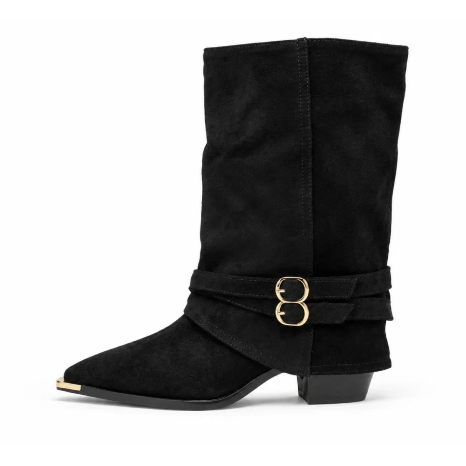 Ženske kaubojke sa ukrasnom kopčom - LH562606-BLK