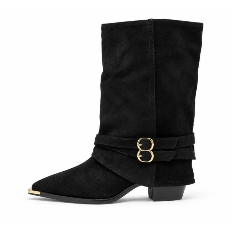 Ženske kaubojke sa ukrasnom kopčom - LH562606-BLK