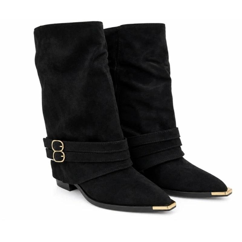 Ženske kaubojke sa ukrasnom kopčom - LH562606-BLK