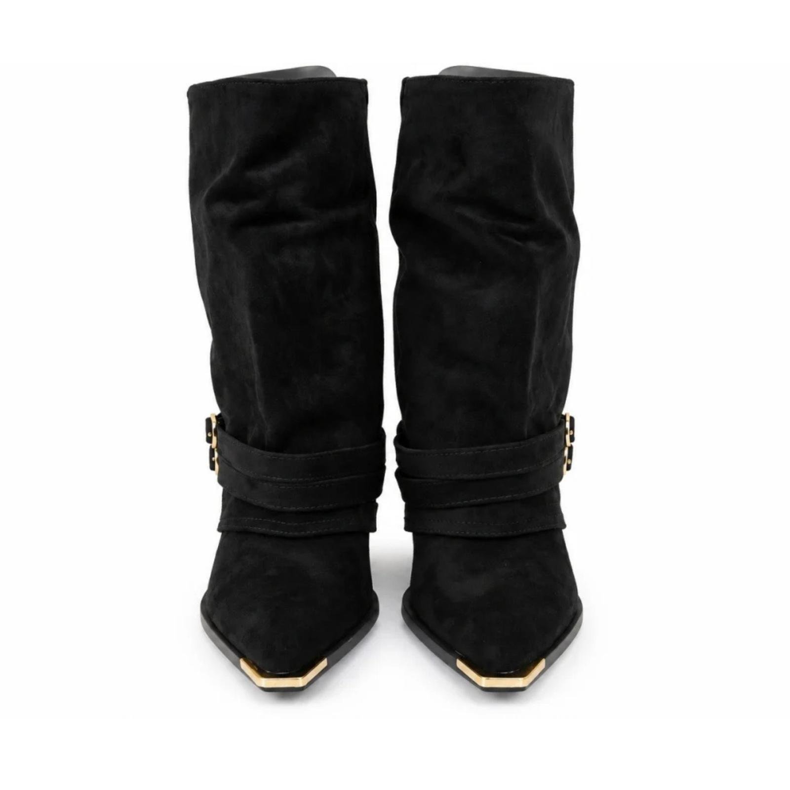 Ženske kaubojke sa ukrasnom kopčom - LH562606-BLK
