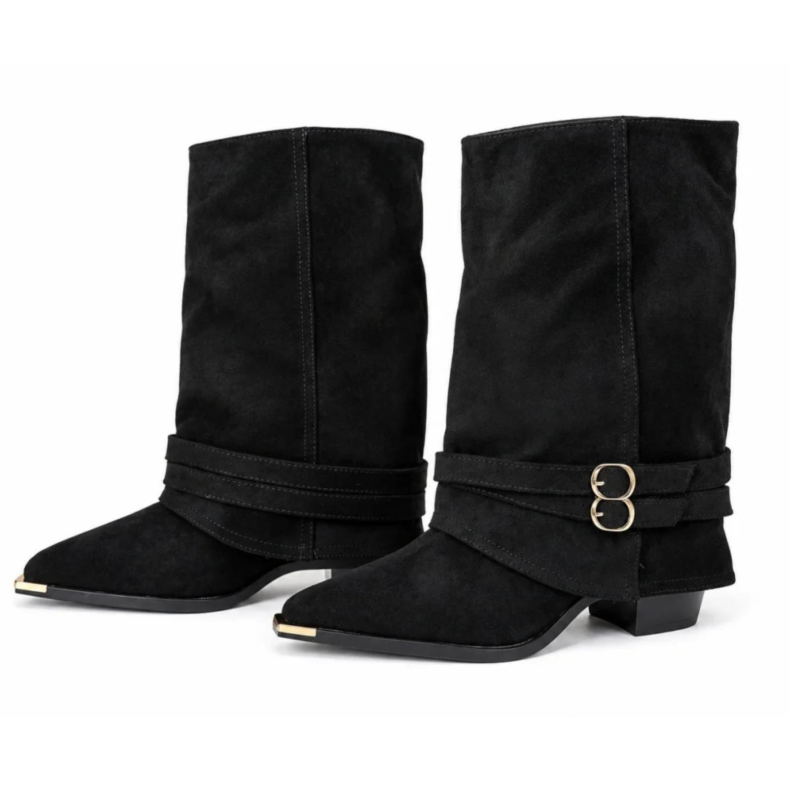Ženske kaubojke sa ukrasnom kopčom - LH562606-BLK