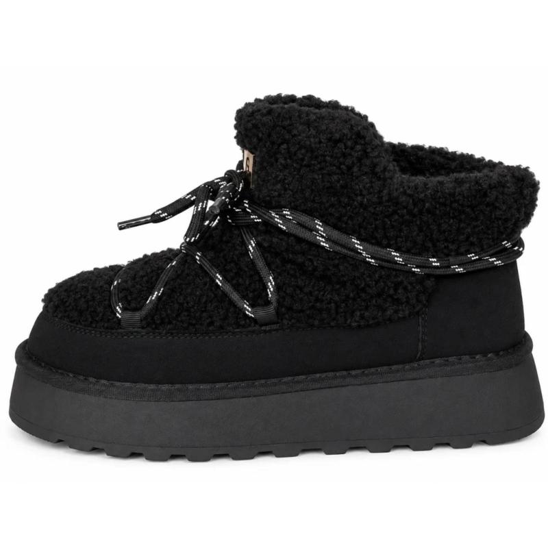 Ženske čizme sa krznom i dekorativnim pertlama - LH502658-BLK